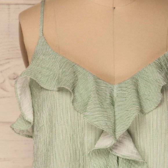 Green Striped Ruffled Top - Picture 3 of 8
